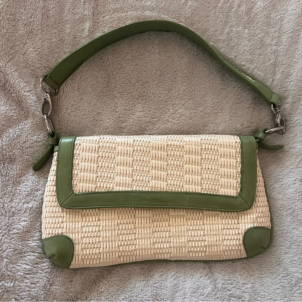 Kate Landry Green and Cream Woven Shoulder Bag